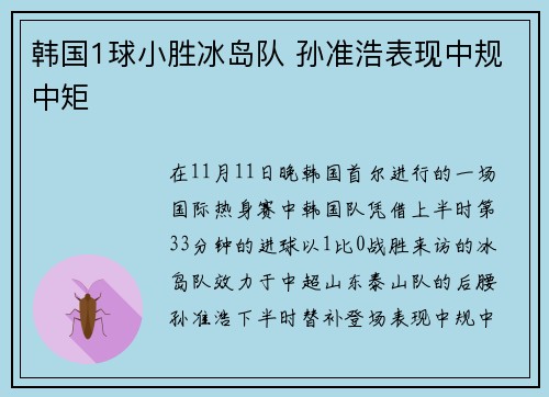 韩国1球小胜冰岛队 孙准浩表现中规中矩